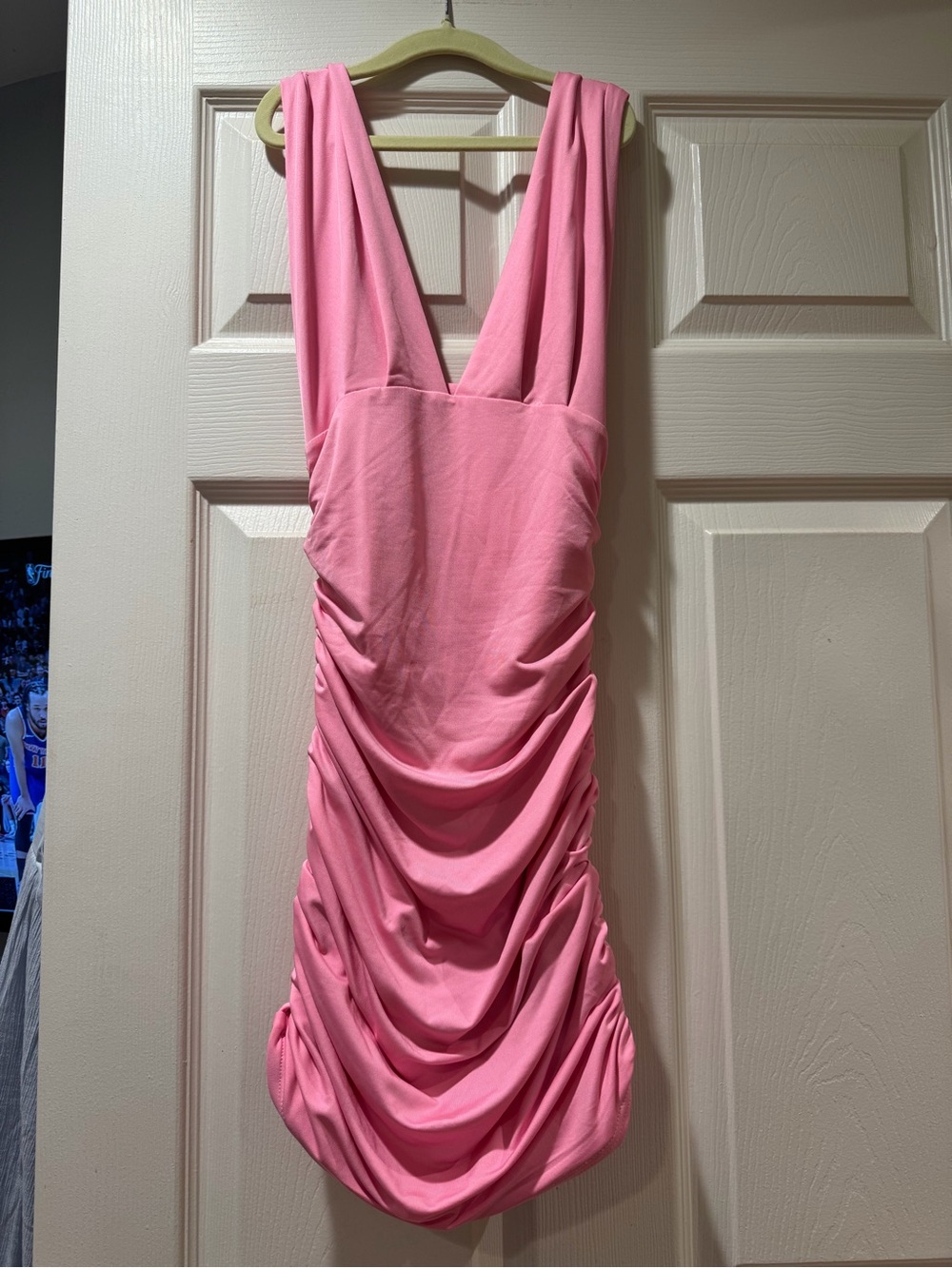 Pink Draped Deep V Bodycon Dress